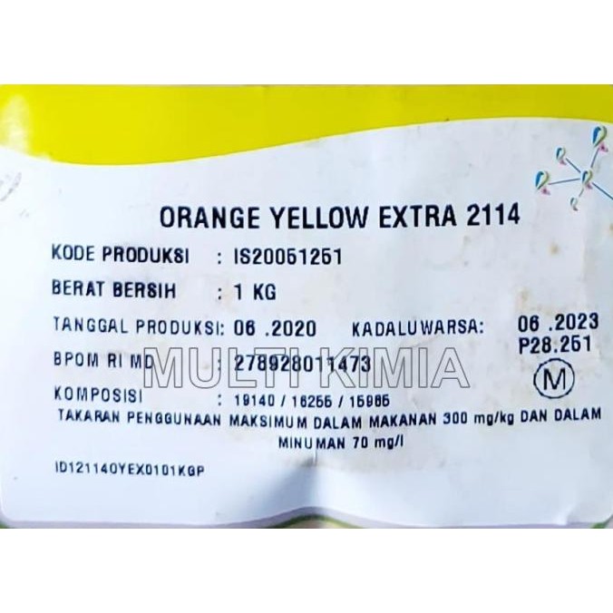 

Murah Pewarna Makanan-Minuman Orange Yellow 2114 Food Grade Merk Lautan Luas