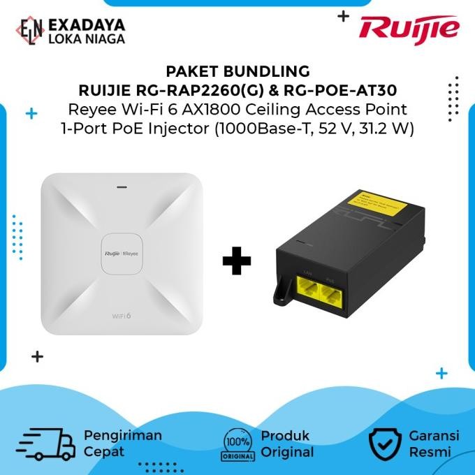 Paket Ruijie RG-RAP2260(G) + RG-POE-AT30 Access Point + PoE Injector