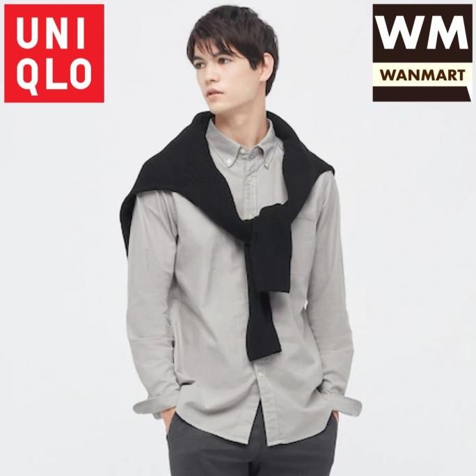 UNIQLO Men Shirt Kemeja Pria Oxford Slim Fit Lengan Panjang Gray