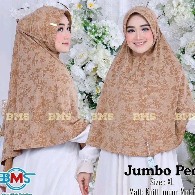 Hijab Jilbab Kerudung Bergo Instan Ped PIN Bahan KNIT MOTIF IMPORT BUNGA uk XL Jumbo By BMS Hijab [t
