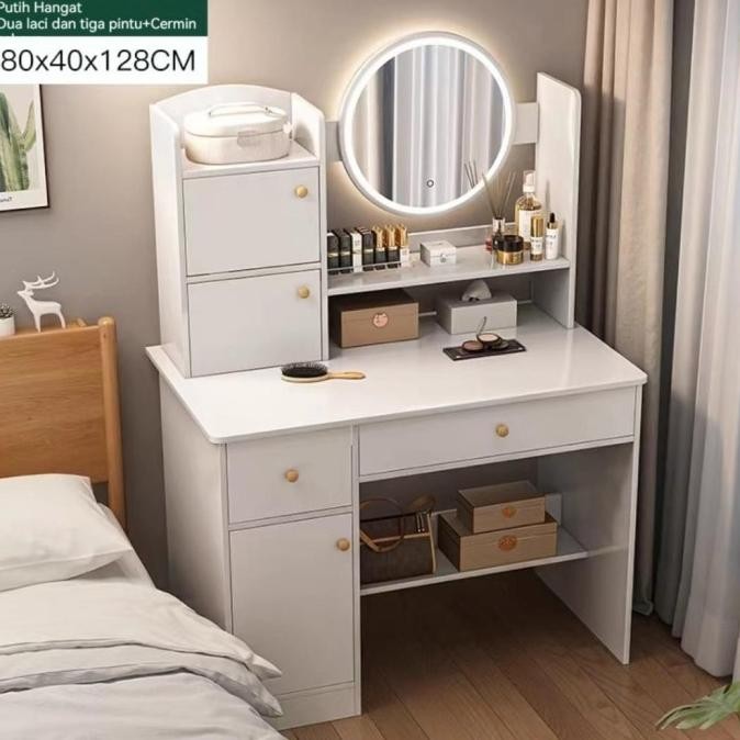 Meja Rias Meja Rias Lampu LED Rak kosmetik Meja Rias Aesthetic Minimalis Mini ern Meja Kosmetik