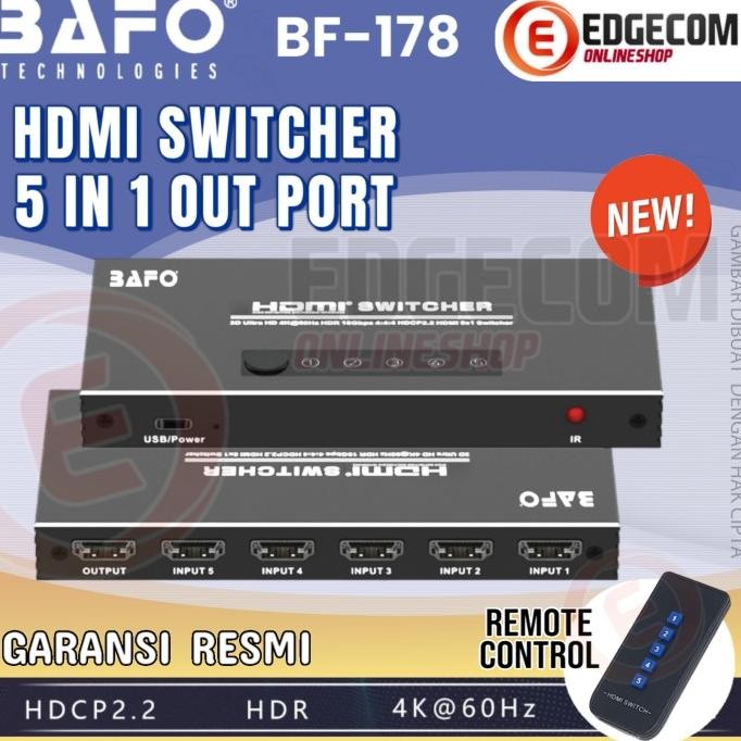 BAFO HDMI Switcher 5 IN 1 OUT 4K 1080p Switch HDMI 2.0 ORIGINAL BAFO BF-178