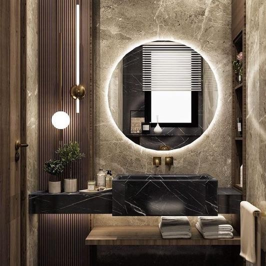 CERMIN KACA BULAT LED STRIP CERMIN LAMPU AESTHETIC CERMIN DINDING KAMAR AN016