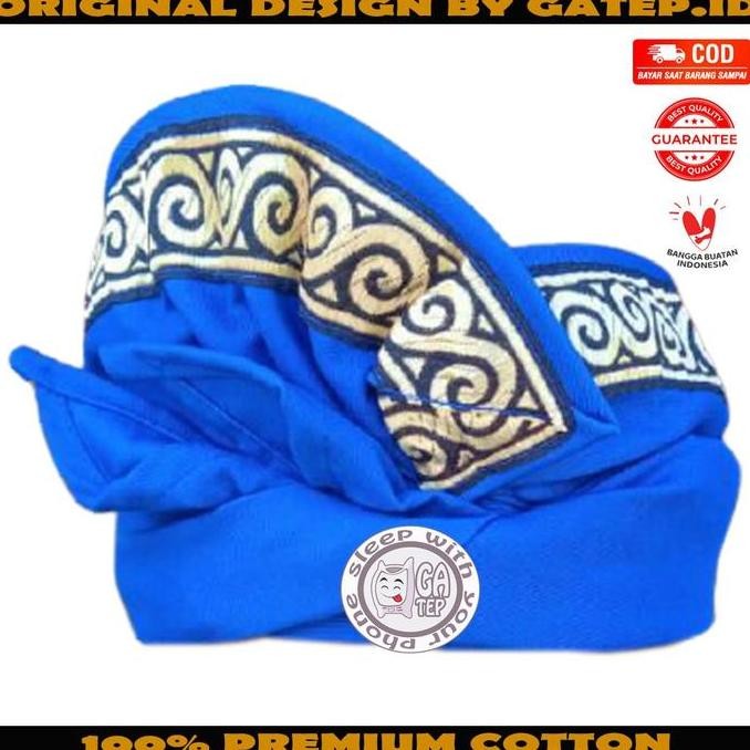 UDENG BALI BIRU POLOS LIS SONGKET KEONG SETENGAH JADI - IKAT KEPALA BALI - PECII BALI - BLANGKON BAL