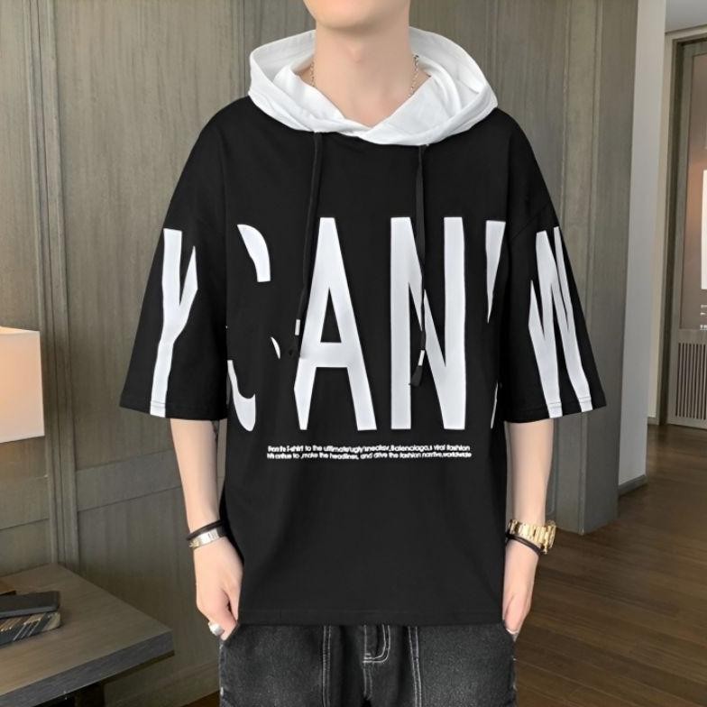 Kaos Hoodie Lengan Pendek Oversize - Hoodie Lengan Pendek Distro Pria Dewasa Tersedia Ukuran M Fit L
