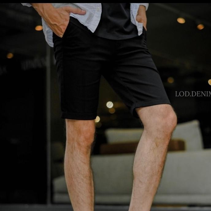 Grosir Lod.Denim X Caste - Celana Pendek Hitam Chinos Pria Black