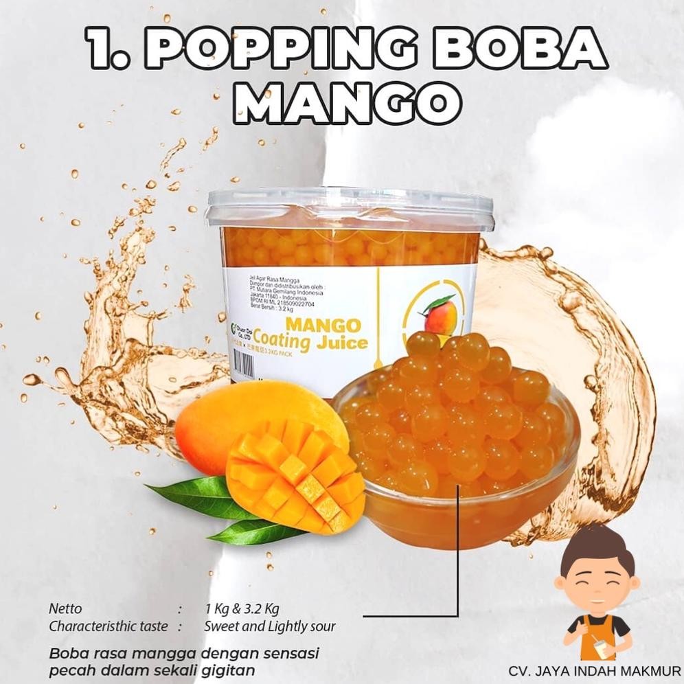 

Cod Popping Boba/Poping Bobba/Coating Juice Impor Taiwan 3.3 Kg Halal Bpom Mango Lychee Strawberry Blueberry Yogurt Brown Sugar Kiwi Lemon Passion Fruit Chocolate Coffee Apple