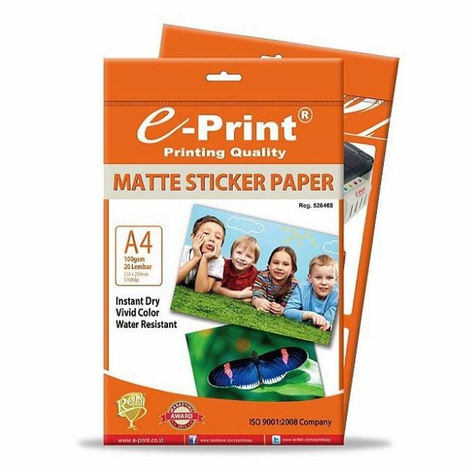 

E-Print Matte Sticker Paper A4 / Kertas Stiker Foto Matte Eprint A4 100Gsm 20 Lembar Terlaris