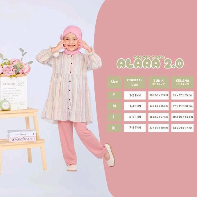 SETELAN ANAK PEREMPUAN ALARA ONE SET TUNIK 2.0 NAUREE USIA 1-8 TAHUN Muslim Rayon