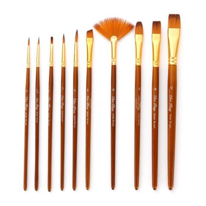 

Kuas Lukis Cat Air Akrilik Set 10 pcs Oil Paint Brush by Radhiant official
