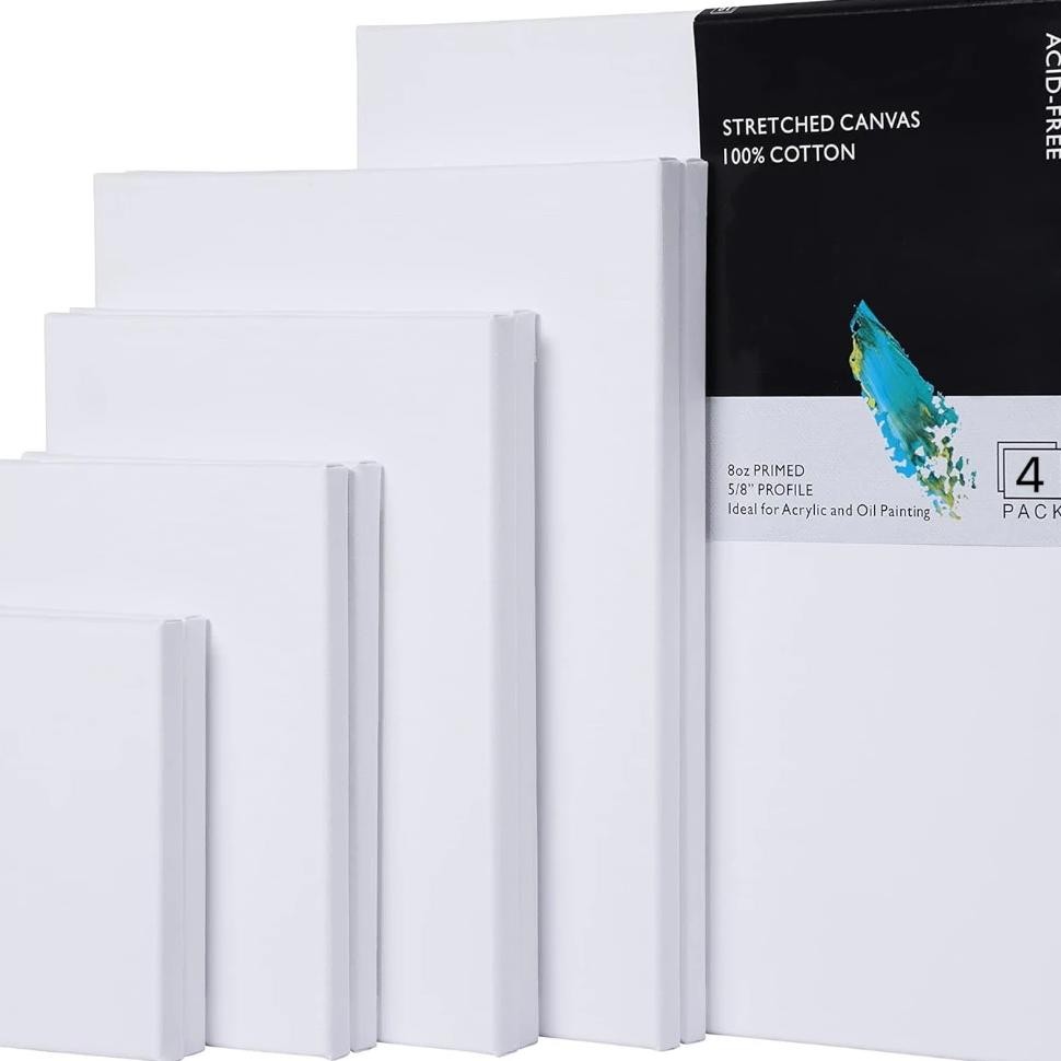 

4Pcs Set Of Stretched White Blank Canvas, Primer, 100% Cotton, Economical Value Package, Suitable For Acrylic And Oil Painting