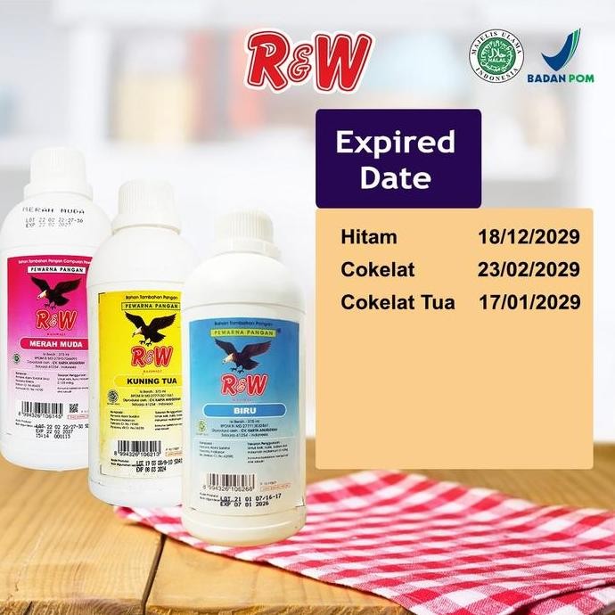 

TERSEDIA Pewarna Makanan Kue Rajawali R&W 375 ml 500 g 1/2 kg