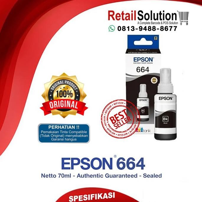 Tinta Epson 664 Original Black - Tinta Printer Epson L120 L310 L360 Original
