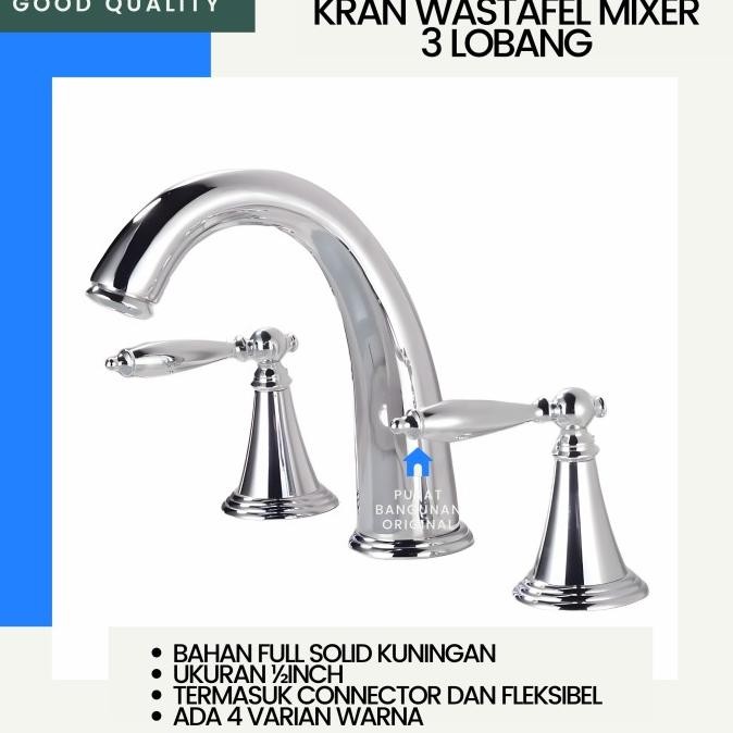 Baru KRAN WASTAFEL 3 LUBANG KERAN AIR PANAS DINGIN MIXER GLOSSY CHROM BERTU