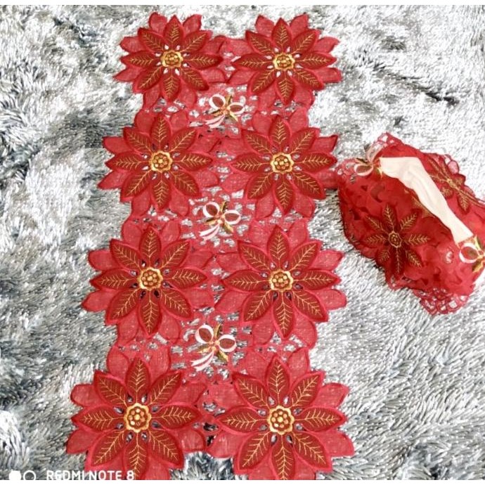 Produk Baru!! Set taplak meja tamu dan sarung tissue Natal