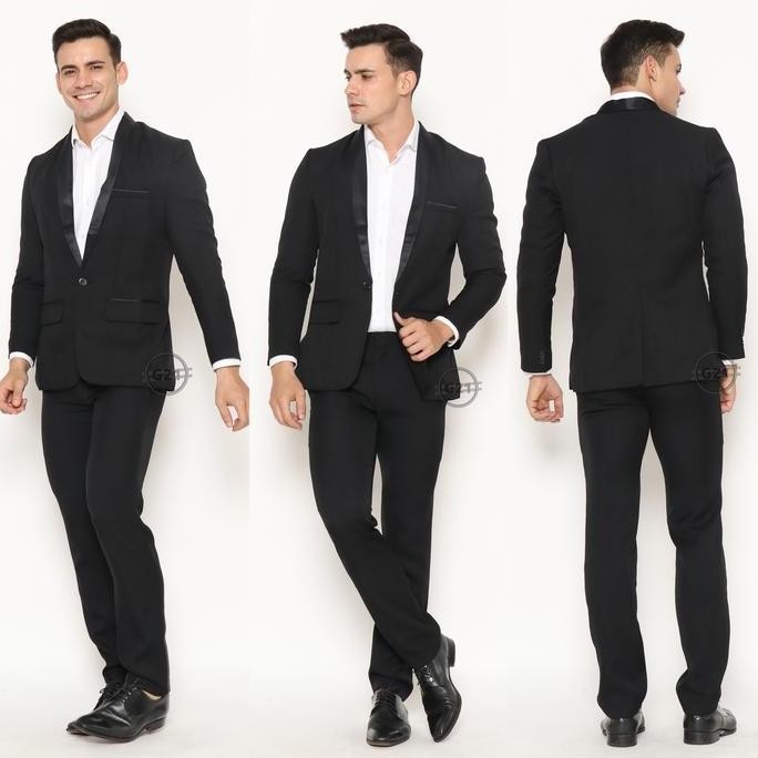 new  Jas Pria Slim Fit Formal Hitam Tuxedo Kancing Satu Premium High Quality Baju Jas Pengantin Nika