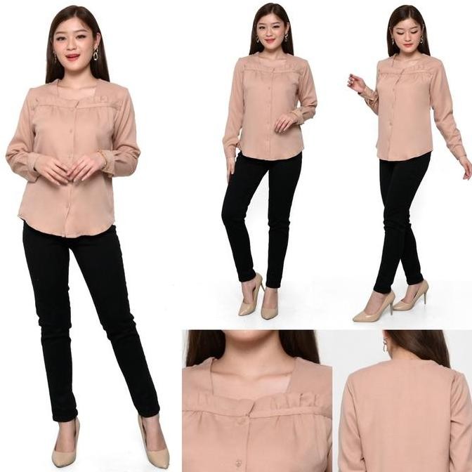 TERBARU KEMEJA WANITA KERJA KANTOR POLOS BLUS PUTIH HITAM LENGAN PANJANG