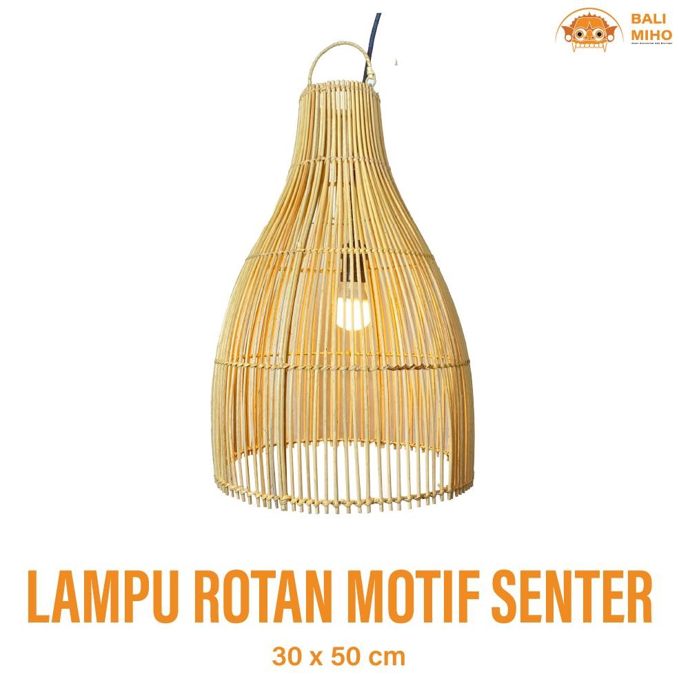Living Kap Lampu Rotan  Motif Senter Jumbo 50 Cm - Lampu Villa Bali - Kap Lampu Rotan Model Botol - 