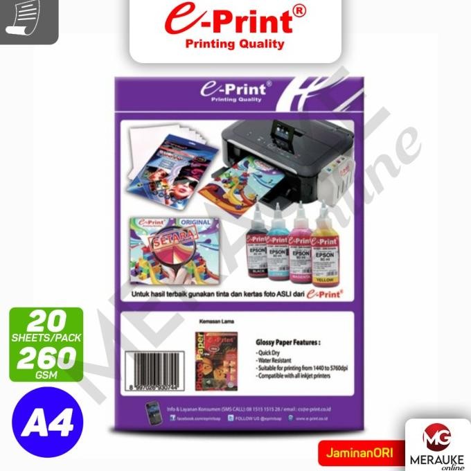 

Kertas Foto E-Print Silky Gold A4 260Gsm 20S Terbaru