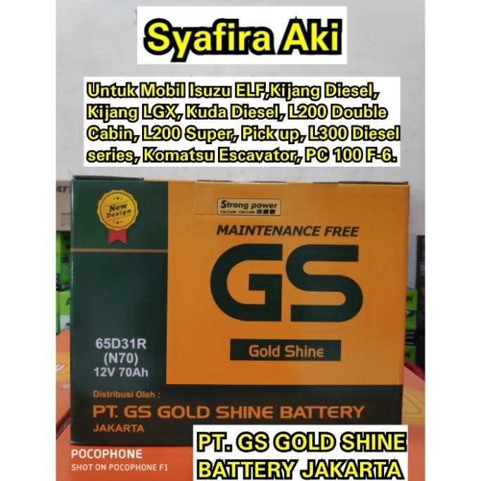 Gs Mf (Aki Kering) N70 / 65D31R 12V 70Ah Aki Mobil - Asli