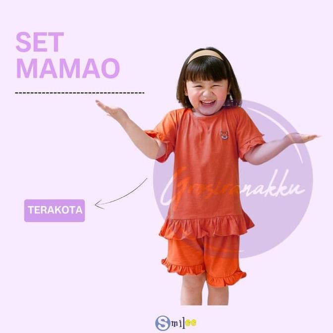 ready setelan anak kaos smilee mamao warna terakota size 1-5 tahun bayi parsel perempuan katun