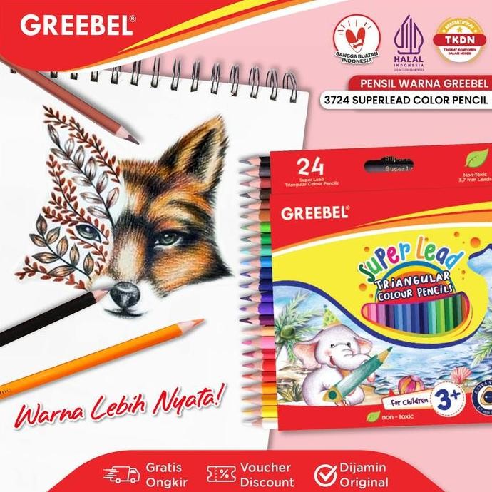 

Terbaru GREEBEL Pensil Warna 3724 SUPER LEAD (ISI 24) /Coloring/Color/Colour Pencils Cerah tidak beracun utk mewarnai anak