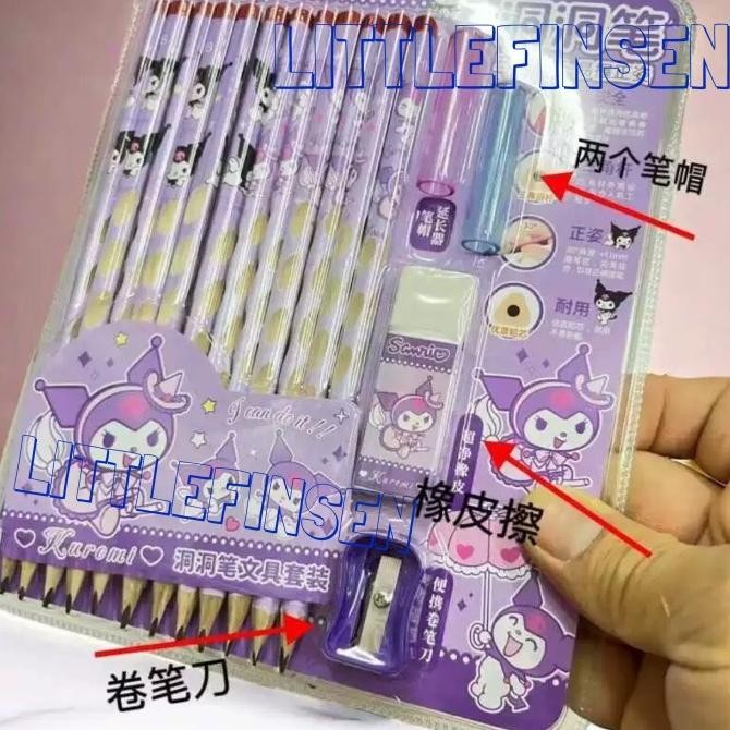 

Terbaru Pensil anak set sanrio kuromi cinamurol melody/pensil segitiga anak dengan penghapus