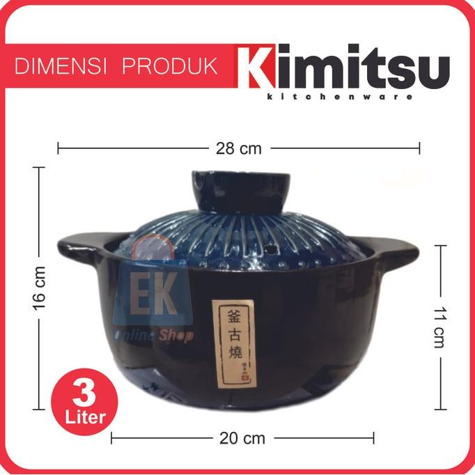 Panci Keramik Tahan Api 3 Liter KIMITSU Q8806-9 | Panci Casseroles | Panci Obat | Panci Sapo | Panci