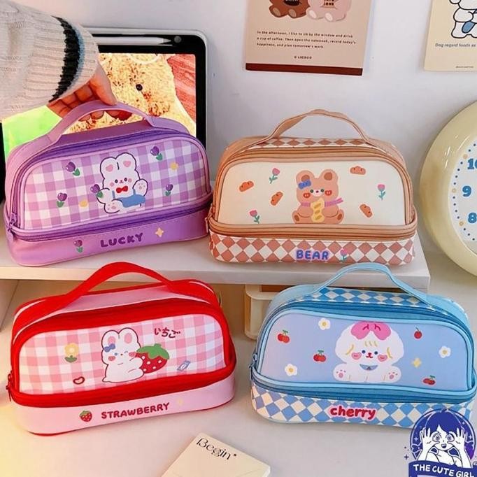 

Terbaru Tempat pensil berkapasitas besar/tas kosmetik berlapis ganda