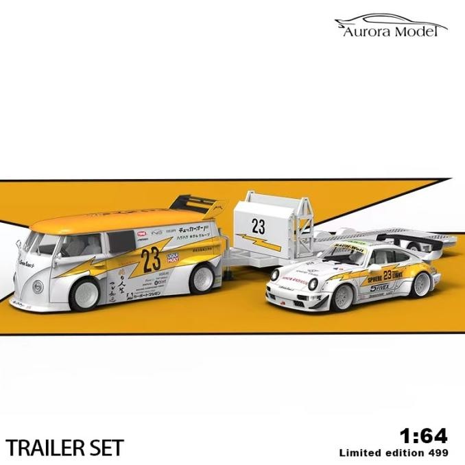 Sale Aurora Model 1:64 Volkswagen Vw T1 Van & Rwb Porsche 964 Lightning Trailer Set Limited