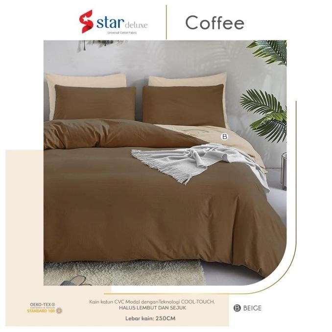 Sprei katun Polos (Tanpa BC) + Anti Geser Katun CVC STAR Premium Polosan Warna COFFEE UK 90x200 / 10