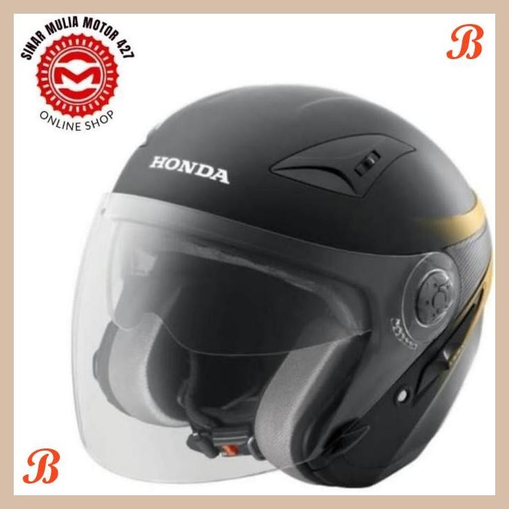 [SMM] HELM HONDA FACE LUXURY BLACK HITAM DOF ORIGINAL APPAREL HONDA