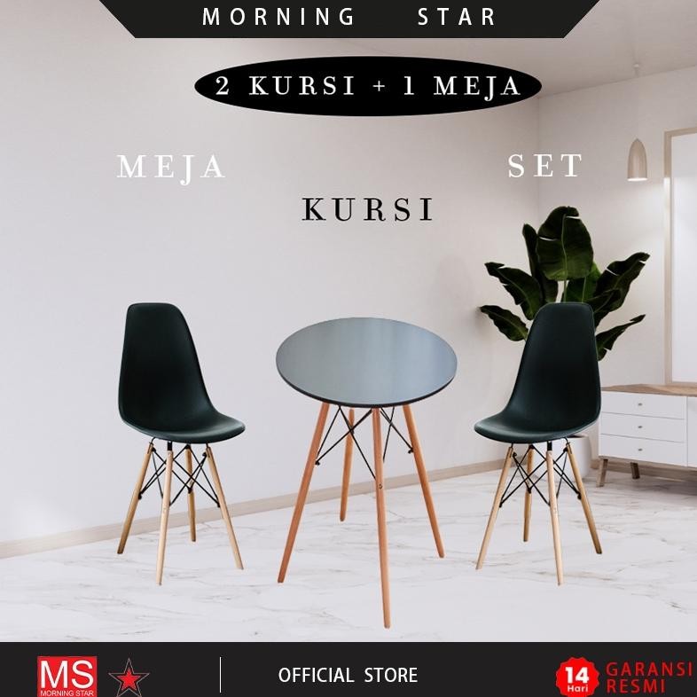 Set Meja Kursi Cafe Minimalis 1 Meja 2 Kursi / Satu Set Meja Dan Kursi /Set meja Diameter 60cm Desai