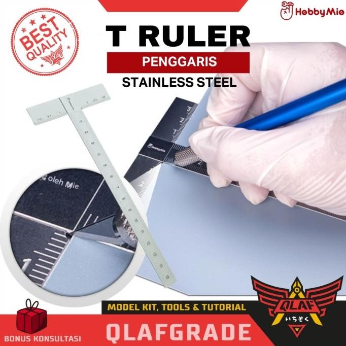 

siap kirim penggaris t shaped ruler hobby mio -stainless steel tegak lurus siku