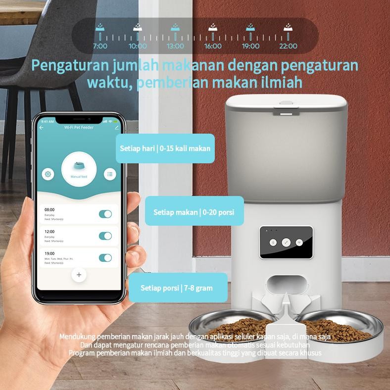 6L WIFI Automatic Pet Feeder / Dispenser Makanan Otomatis Anjing Kucing / Dispenser Makanan Smart Wi
