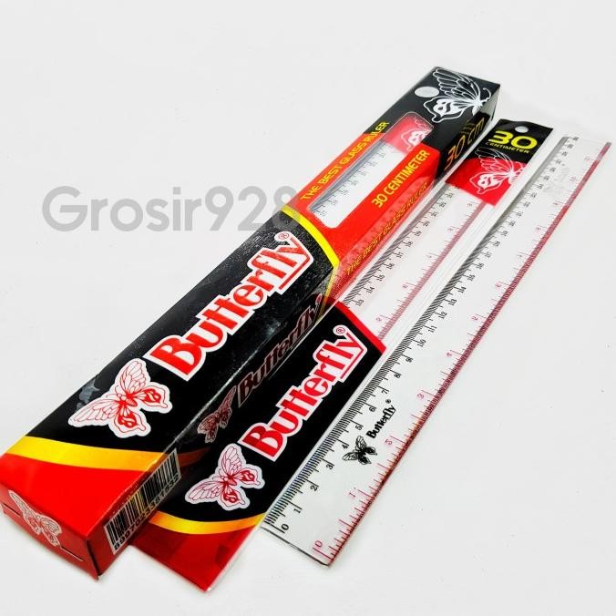 

siap kirim (per lusin) penggaris / glass ruler / garisan mika butterfly 30 cm