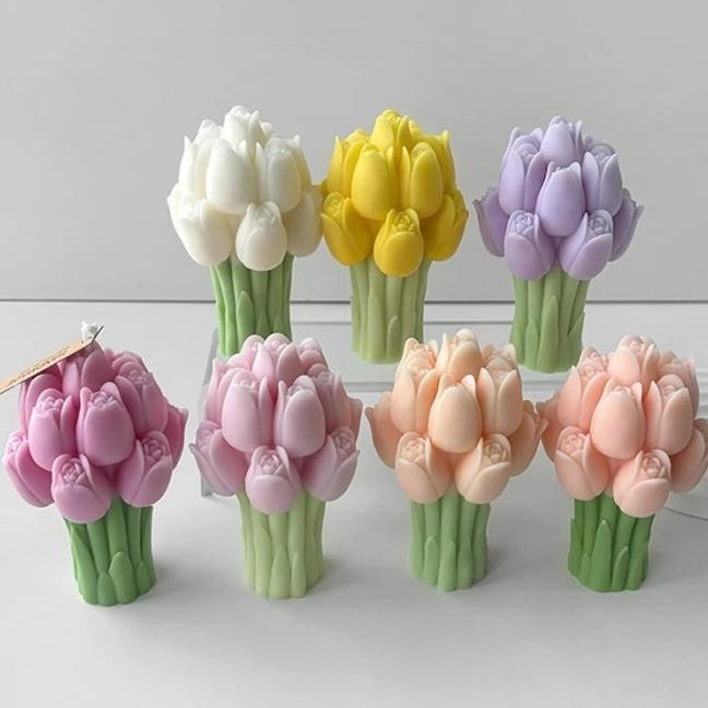 CETAKAN SILIKON CANDLE TULIP FLOWER HAND BOUQUET BUNGA TULIP 3D MOLD