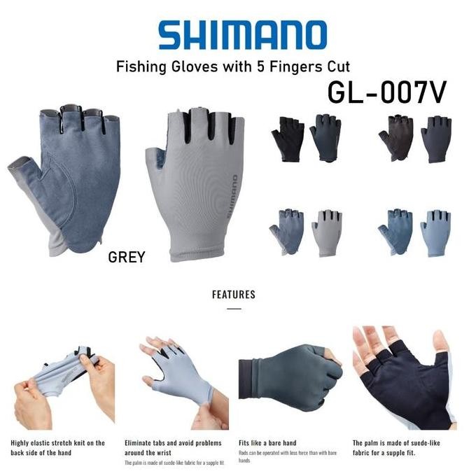 Shimano Sensitive 5 Fingers Cut Fishing Glove Gl-007V Sarung Tangan Mancing Co