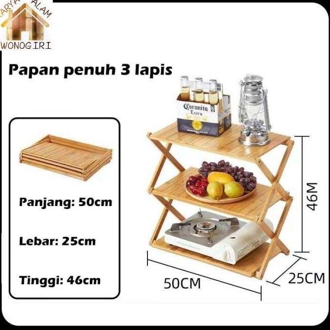 Rak lipat luar penyimpanan Camping Picnic ruangan Rak Lipat Meja lipat kayu 3 susun 4 susun Lapisan 