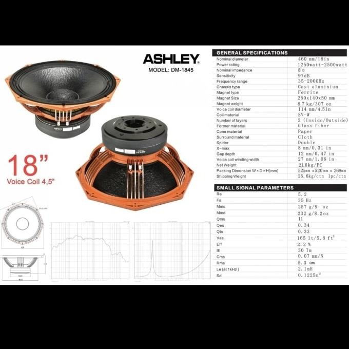 Promo Speaker Komponen Ashley Dm1845 Dm 1845 Original 18 Inch Double Magnet
