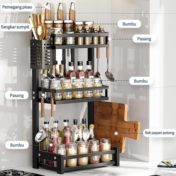 Rak Bumbu Dapur Stainless Steel Rak Penyimpanan Dapur Rak Bumbu Rak Dapur Stainless 3 Susun 2 Susun 