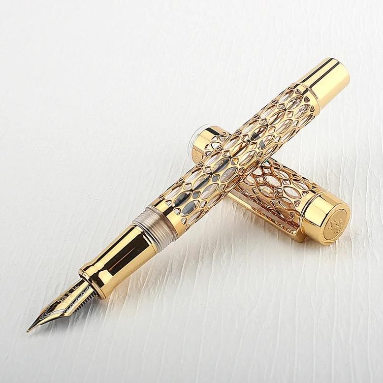 

Jinhao Century 100 Fountain Pen Real Gold Electroplating Hollow Out Ink Pens Smoothly Writing F Nib For School Office Business