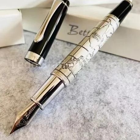 

Benovel World Map Fountain Pen High-Grade Gold/Silver Blade F/M/Bent Nib Converter Ink Pen School Writing Business Office Gifts