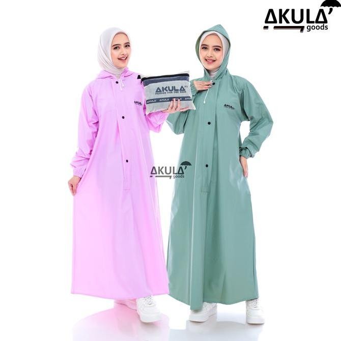 Baru Akula Jas Hujan Gamis Warna Nude Jumbo PVC Wanita Syari Tebal