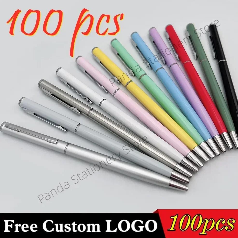 

100 Pcs New Advertising Pen Free Custom Logo Metal Ballpoint Pen Lettering Name Wholesale Hotel Gift Pen Office Supplies