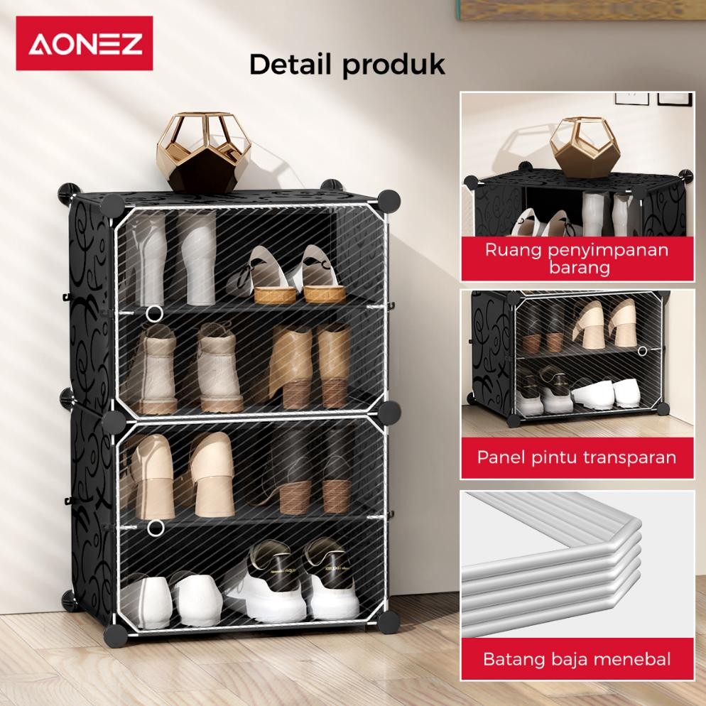 AONEZ Rak Sepatu  2 Kolom 4 Kotak Anti Debu Layer Tebal Shoe Rack Portable Serbaguna Kotak Sepatu Po