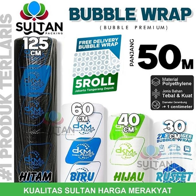 

tersedia plastik bubble wrap 50meter dkm plus roll hitam bening premium
