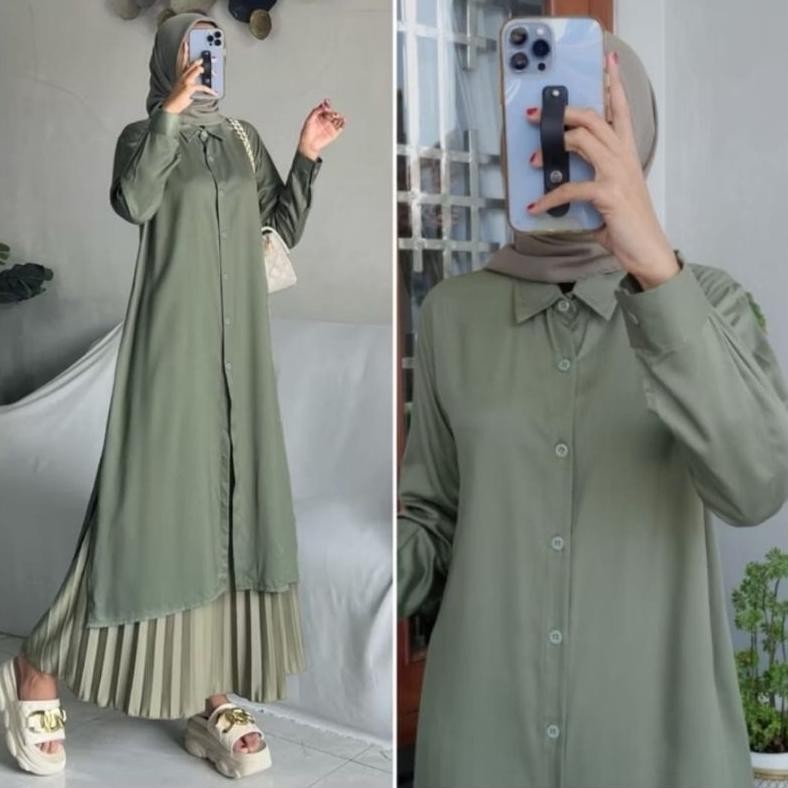 Atasan Tunik Polos Wanita Full Kancing Depan Semi Gamis Wanita Tunik Suxexo Terbaru