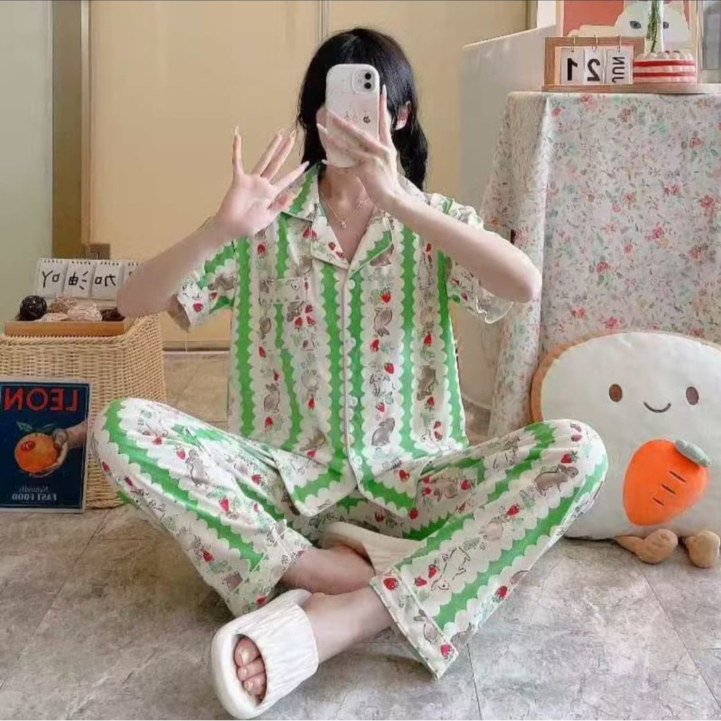 [BISA COD] GRA PIYAMA WANITA CP KANCING PREMIUM IMPORT BRAND LEISURE WEAR