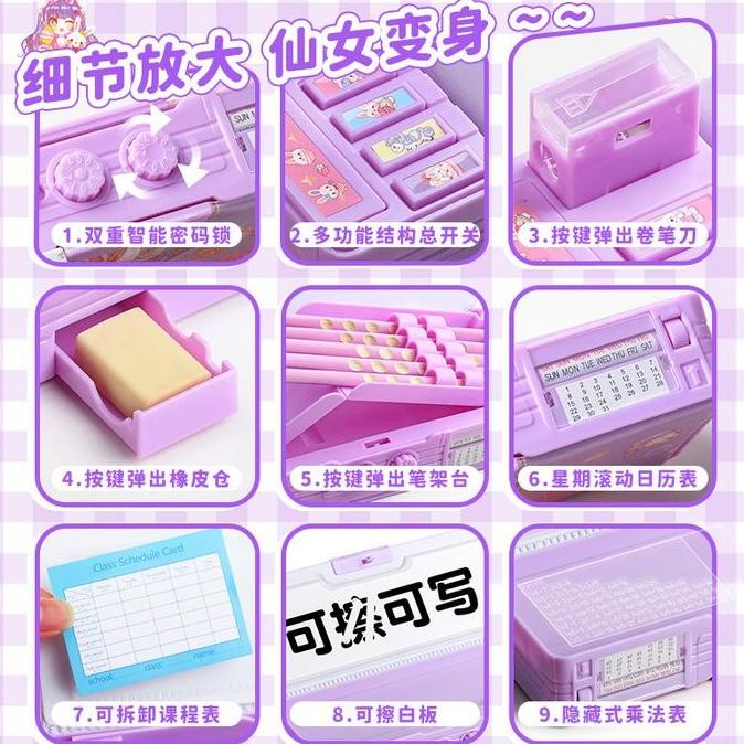 

Tempat Pensil Password Multifungsi Sanrio Cinnamoroll Biru Kuromi Ungu Melody Pink Astronot Rocket Roket Karakter Lucu Kotak Pensil Alat Tulis Bahan Tahan Air Berkapasitas Besar Lapis Ganda Termasuk Rautan Pakai Sandi Merah Plastik Original